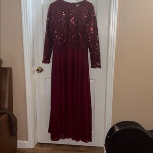 Dainty Jewells Burgundy Sequin Long Sleeve Dress